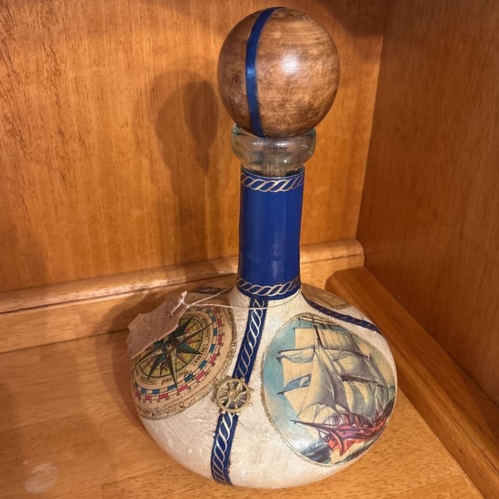 Nautical Themed Ceramic Decanter with Blue Accents